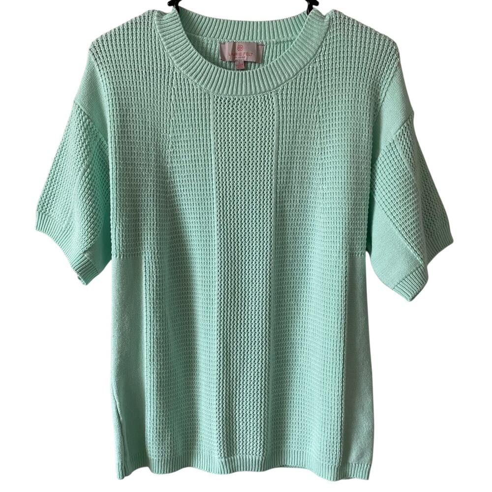 LAURIE FELT NWOT Short Sleeve Knit Sweater Cotton Mint Green Size Small